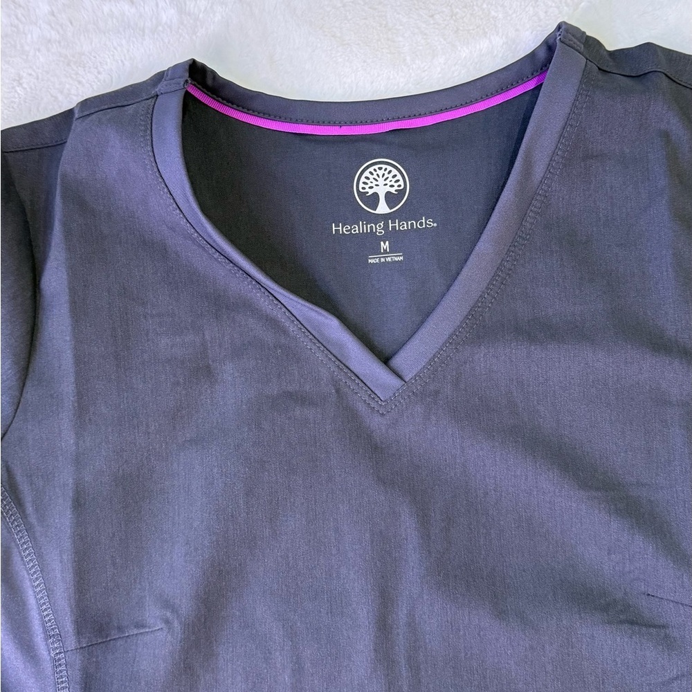 Healing Hands Women's Pewter Grey V-Neck Top - Picture 4 of 9